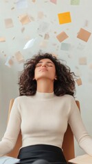 Aufkleber - Young professional experiencing stress as sticky notes and papers symbolize chaos and multitasking in a work environment. Focus on time management and deadline pressure