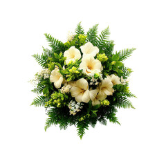 Poster - Bouquet of white flowers with green foliage on a simple background for decoration and design isolated on transparent background..