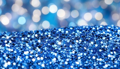 Canvas Print - Blue glitter texture background with bokeh lights. Sparkling, shiny, festive backdrop. Ideal for holidays, celebrations, and elegant designs