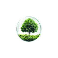 Poster - Tree encased in a glass sphere displaying nature inside a transparent ball isolated on transparent background..
