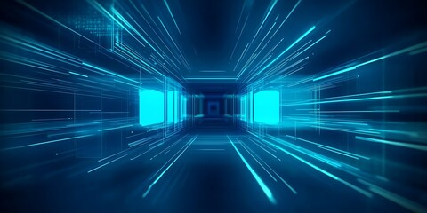 Fototapete - A blue geometric shape abstract technology background ,