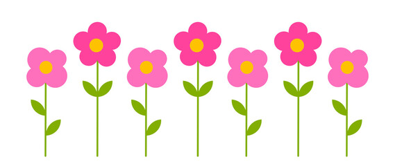 Wall Mural - pink flowers isolated on white background. cute spring cartoon flowers. png illustration.