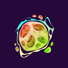 Aufkleber - Magic abstract shaped energy ball bubble. Vector isolated futuristic or fantasy planet with craters on surface. Sphere with blots and liquid orb particles. Game design cosmic landscape body