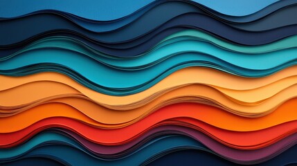 Poster - An abstract arrangement of colorful, wavy layers in various hues, creating a vibrant and dynamic texture.