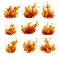 Poster - High-quality transparent png image of fire flames with bright orange and yellow colors for graphic design isolated on transparent background..