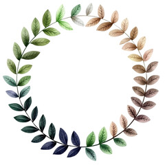 Poster - Wreath made of fresh green leaves and branches arranged in a circular shape for decoration isolated on transparent background..