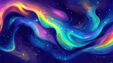 Wall Mural - vibrant cosmic abstract art with colorful swirls and stars