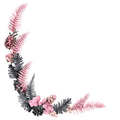 Poster - Pink and grey floral wreath frame for decorative purposes and craft projects isolated on transparent background..