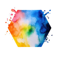 Poster - Watercolor painting featuring a hexagon design with vibrant colors and abstract shapes on paper isolated on transparent background..