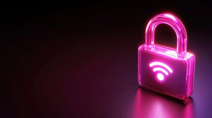 Poster - A glowing pink padlock with a Wi-Fi symbol, symbolizing digital security and wireless protection against unauthorized access.