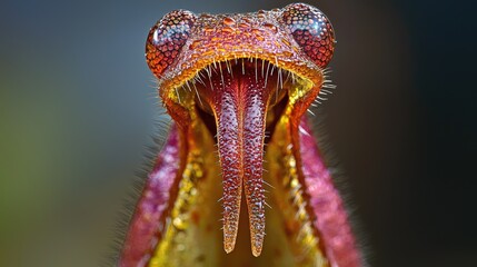 Close-up of insect predator, jungle, blurred background