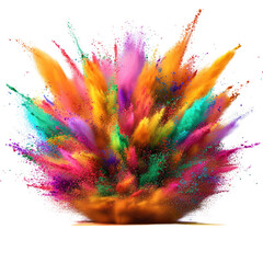 Poster - Colorful powder explosion on white background creating vibrant abstract art effect isolated on transparent background..