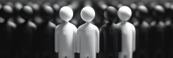Poster - Figures in black and white represent diversity and inclusion in a striking visual composition
