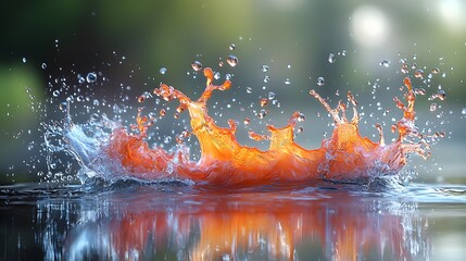 Poster - Vibrant Orange Splash in Calm Water Creating Dynamic Ripples