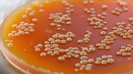 Poster - Close up of petri dish with colonies of microorganisms cultured on agar medium scientific research