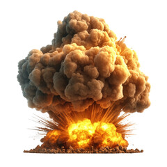 Poster - Large explosion of orange and yellow smoke billowing into the sky during a dramatic event or scene isolated on transparent background..