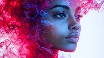 Poster - Captivating Composite Portrait of Glowing Ink Swirls and Ethereal Features