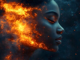 Poster - Fiery Composite Portrait Symbolizing and Energy