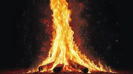 Aufkleber - Scattered fire with smoke and sparks, fire in the fireplace, fire on black background, burning fire with sparks on black background