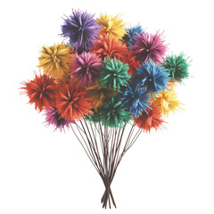 Poster - Colorful bouquet of various flowers arranged on a solid black background for a striking visual effect isolated on transparent background..