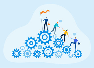Poster - Flat vector illustration design Business process concept and business developer team working. people meeting planning management for company vision mission concept
