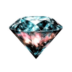 Poster - Diamond gemstone floating in space with colorful nebula background and stars in the universe isolated on transparent background..