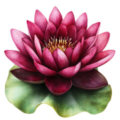 Poster - Pink lotus flower blooming among vibrant green leaves in a serene natural setting isolated on transparent background..