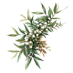 Poster - Olive branch with white flowers on a neutral background showcasing natures beauty and tranquility isolated on transparent background..