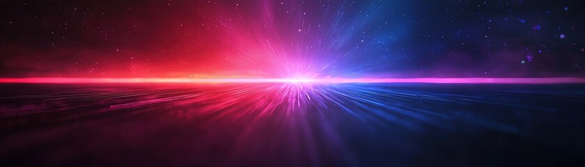 Poster - Futuristic light beams create a dynamic contrast in a vibrant cosmic landscape.