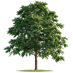 Poster - Large green tree with thick foliage in a sunny outdoor environment under a clear blue sky isolated on transparent background..