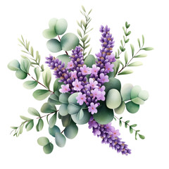 Poster - Bunch of vibrant purple flowers on a solid black background for creative design and decoration isolated on transparent background..