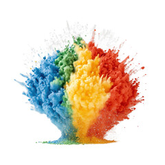 Poster - Rainbow colored powder explosion creating vibrant clouds on black background for creative photography isolated on transparent background..