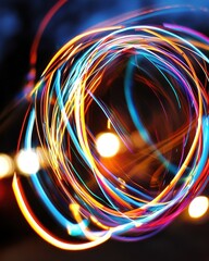 Wall Mural - an abstract image featuring vibrant colorful light trails creating dynamic swirls and patterns
