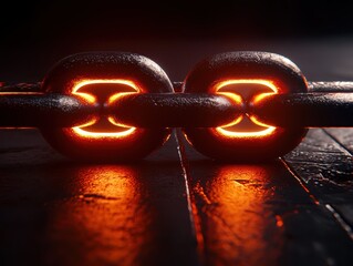 Wall Mural - a metal chain with glowing orange links against a dark background