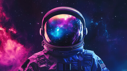 Wall Mural - Front view astronaut potrait. astronaut in space suit with galaxy and nebula reflection in helmet glass. deep space exploration. Cosmic Astronaut Reflection. Illustration