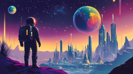 Wall Mural - astronaut observing space colony