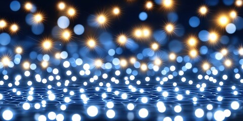 Wall Mural - abstract image of blue and gold bokeh lights reflecting on a water surface