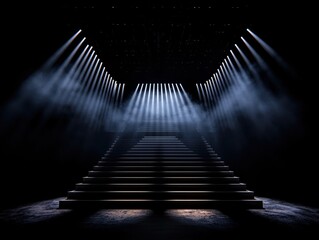 Wall Mural - a dramatic staircase bathed in the light of multiple spotlights set against a dark smoky background