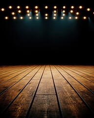Wall Mural - a dark wooden stage illuminated by multiple spotlights