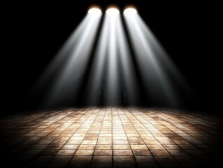 Wall Mural - an image of three spotlights illuminating a grunge tiled floor against a black background