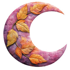 Poster - Paper moon surrounded by green leaves on a neutral background creating a whimsical natural scene isolated on transparent background..