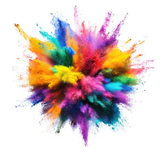 Poster - Colorful powder explosion on black background creating a vibrant artistic effect for creative design and backgrounds isolated on transparent background..