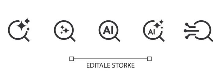 Poster - AI search icon set. Magnifying glass with generate symbol. Artificial intelligence technology concept. Icon element for app and web. Vector illustration. Magnifier or loupe sign. Editable stroke.