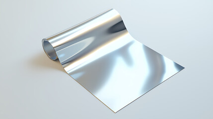 Poster - Shiny, reflective silver material unwinding from a roll. Metallic texture gleams with light, showcasing its smooth surface and versatile form.
