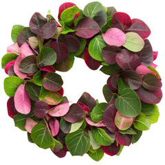 Poster - Wreath made of various green leaves on a neutral background for decoration or seasonal celebration isolated on transparent background..