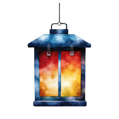 Poster - Lantern illuminated against a colorful night sky filled with stars and vibrant clouds isolated on transparent background..