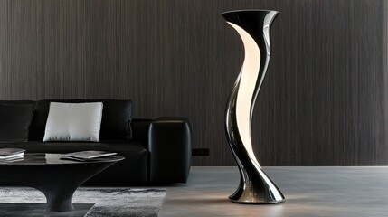 Sticker - Modern Chrome Floor Lamp Illuminates Living Room