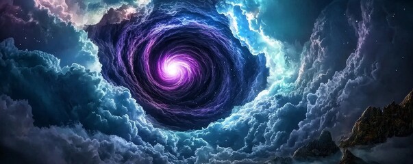Wall Mural - A mesmerizing cosmic vortex spirals into a purple heart, surrounded by swirling clouds and celestial hues, evoking a sense of wonder and mystery.