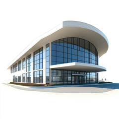 Poster - 3d rendering of a modern architectural building with glass facade and unique structural design isolated on transparent background..