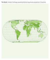 Poster - World Map. Herbert Hufnagel pseudocylindrical equal-area projection. Countries style. High Detail World map for infographics, education, reports, presentations. Vector illustration.